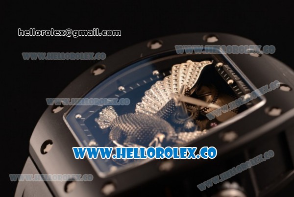 Richard Mille RM 023 Miyota 9015 Automatic PVD Case with Eagle Skeleton Dial Dot Markers and Black Rubber Strap - Click Image to Close